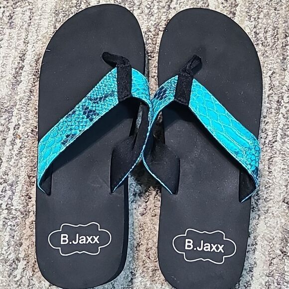 B. Jaxx Aqua Snakeskin Flip-flops, 1 3/4" Wedge, Size Large  9-10 Shoes - Picture 3 of 6